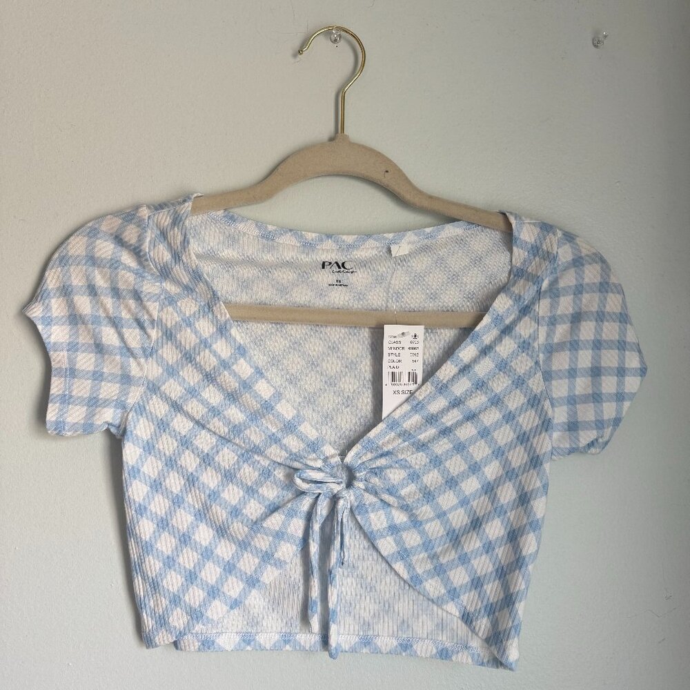 PacSun XS White and Blue Plaid Cropped Top